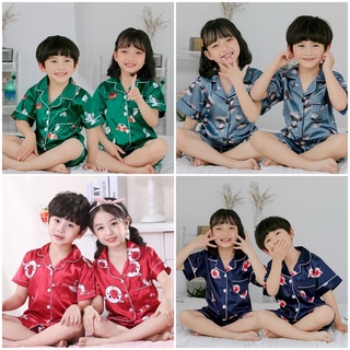 Janylucy 🐰 ชุดนอนเด็กผ้าซาตินขาสั้นแขนสั้น 3-12ขวบ 90cm-145c…