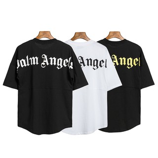 palm angels ผ้าฝ้ายแท้แฟชั่นเสื้อยืดแขนสั้นลำลองสำหรับบุรุษและสตรีลายพรางใหม่