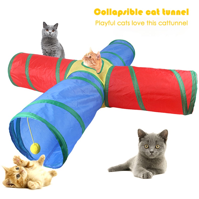 Pet supplies cat fourway tunnel Cat teaser toy Hang plush ball cat