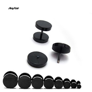 SKYSTAR_Men Cool Punk Round Black Stainless Steel Ear Stud Piercing Earrings 3mm - 14mm