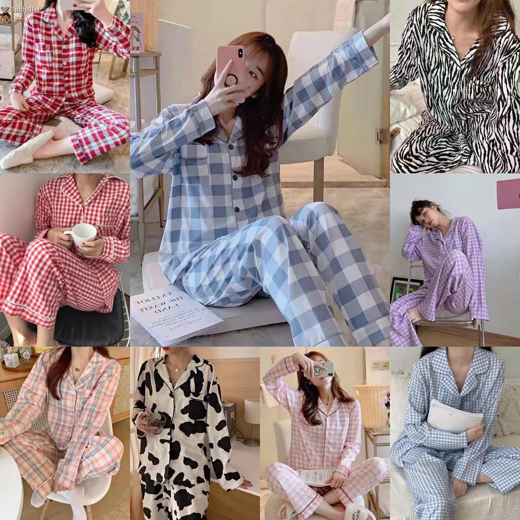 พร้อมส่ง ???? ชุดนอนลายน่ารัก ชุดนอนผู้หญิง ชุดนอนแขนยาวขายาว ชุดนอนผ้า ...