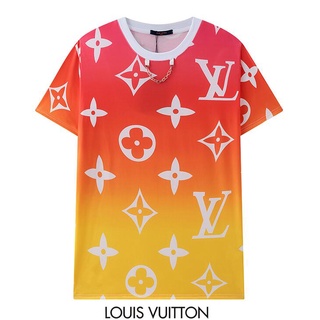 LV เสื้อยืดแขนสั้นผ้าฝ้ายพิมพ์ลายแฟชั่น Unisex