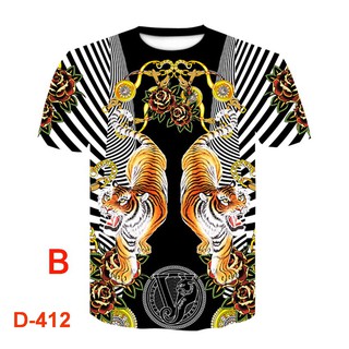 แฟชั่น 3D พิมพ์ double tiger เสื้อยืดผู้ชายแขนสั้นเสื้อยืดแฟชั่นรอบคอเสื้อยืด B style