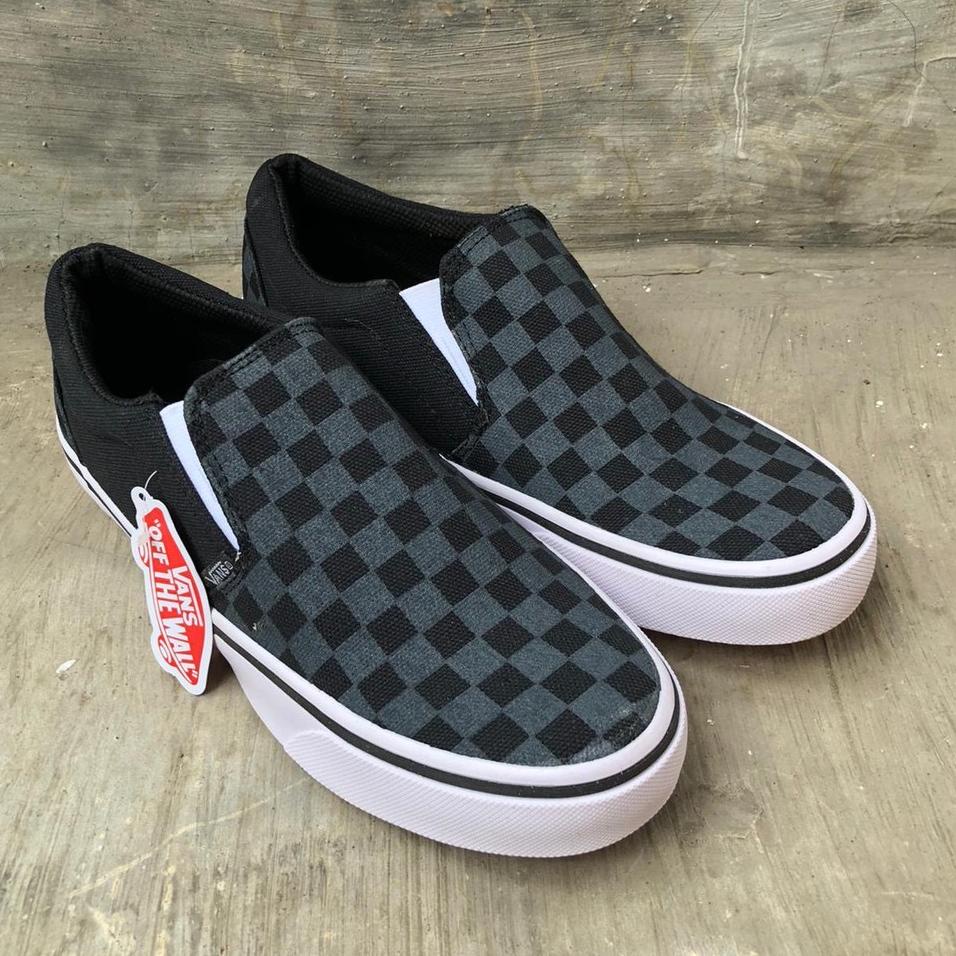 (Code Hn8vq) VANS CHECKERBOARD รองเท้าสลิปออน แบบไม่มีเชือก สีดํา ...