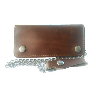 Lupadu BIKER CLUTCH GENUINE COW LEATHER WALLET WITH SAFTY CHAIN กระเป๋ายาวโซ่ / น้ำตาล