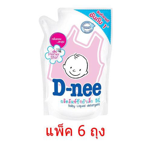 K.N. Shop ﻿D-nee น้ำซักผ้าเด็ก  กลิ่น Honey Star (สีชมพู) ถุงเติม ขนาด 600 มล. ( แพ็ค 6 ถุง)