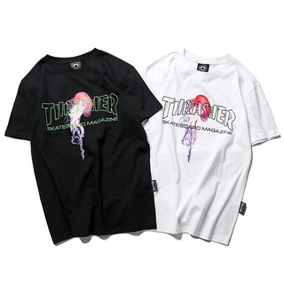 Thrasher เสื้อยืดผู้หญิงผู้ชายเสื้อแขนสั้นสตรีแมงกะพรุน HD ดิจิตอลผู้ชายฤดูร้อนของผู้หญิงเสื้อยืดพร้อมสต็อก [M-XL]