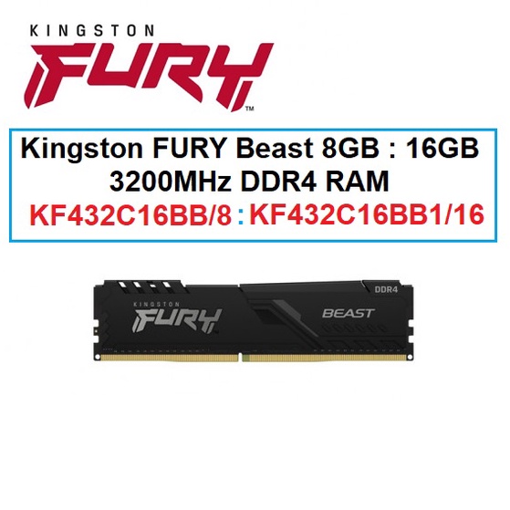 Kingston Fury Beast Series KF432C16BB1 3200 MHz DDR4 รุ่นใหม่ 8GB 16GB ...