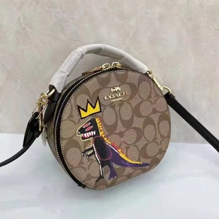 Outlet ส่วนลด🌈 COACH Ladies C5658 กราฟฟิตี้ไดโนเสาร์กระเป๋าสะพายไหล่แบบพกพาเค้กกลม