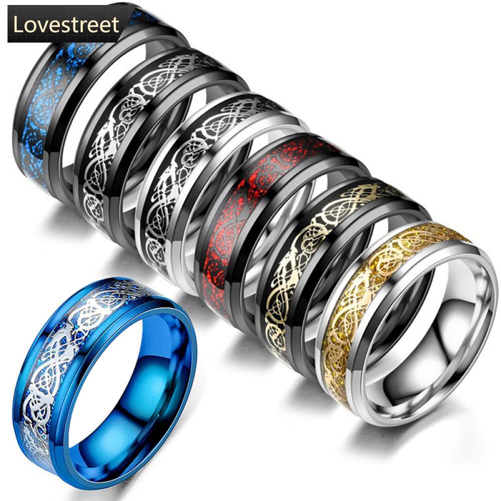 【L.O.V.E】แหวนไทเทเนียม สเตนเลส 8 มม. 7 สี สีแดง น้ําเงิน ดํา คาร์บอนไฟเบอร์ เครื่องประดับ สําหรับผู้ชาย ผู้หญิง ไซซ์ 6-13 R4V2