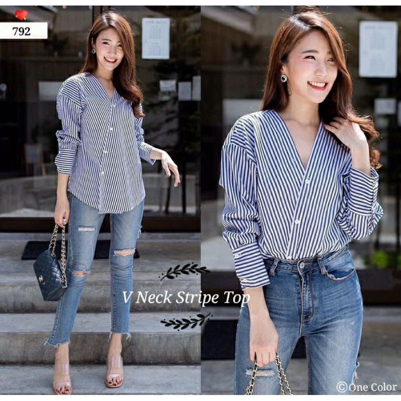 KEMEJA STRIPED SHIRT // เสื้อเชิ้ตผู้หญิง // FFFS SHIRT 792