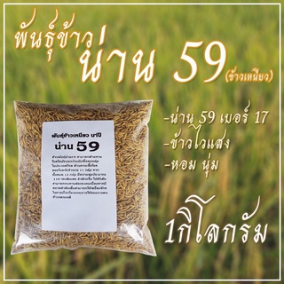 #พันธุ์ข้าวเหนียวน่าน59 ขนาด1กก.พันธุ์ข้าวเหนียว59เบอร์18 ต้นเตี้ย ทนโรค ทนแล้ง มีกลิ่นหอม ผลผลิตดี ขนาด1กก.