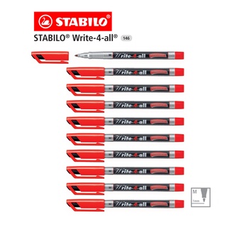 STABILO Write-4-all 146 ปากกาเคมี หัวปากกา M = 1.0 mm. (Red) 10ด้าม  ปากกามาร์กเกอร์ กลิ่นไม่ฉุน เขียนแก้ว เหล็ก ไม้