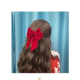 กิ๊บติดผม ผ้ากํามะหยี่ ประดับโบว์ สีแดง เข้ากับทุกการแต่งกาย สไตล์เจ้าหญิง สําหรับเจ้าสาว เหมาะกับเทศกาลปีใหม่