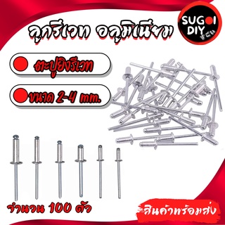 ลูกรีเวท หมุดย้ำ ตะปูยิง 4-2 mm อลูมิเนียม จำนวน 100 ตัว 1/8"x1/4" 3.2x6.4 mm เม็ดย้ำรีเวท รีเวท