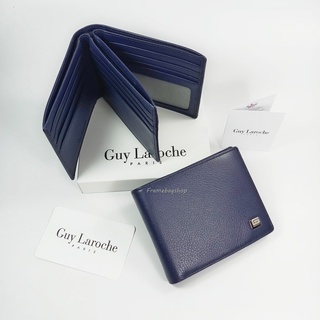 Guy Laroche กระเป๋าสตางค์ผู้ชายใบสั้น (สีน้ำเงินกรมท่า) สามช่องแบงค์ หนังนิ่ม หนังลาย ของใหม่ ของแท้100%