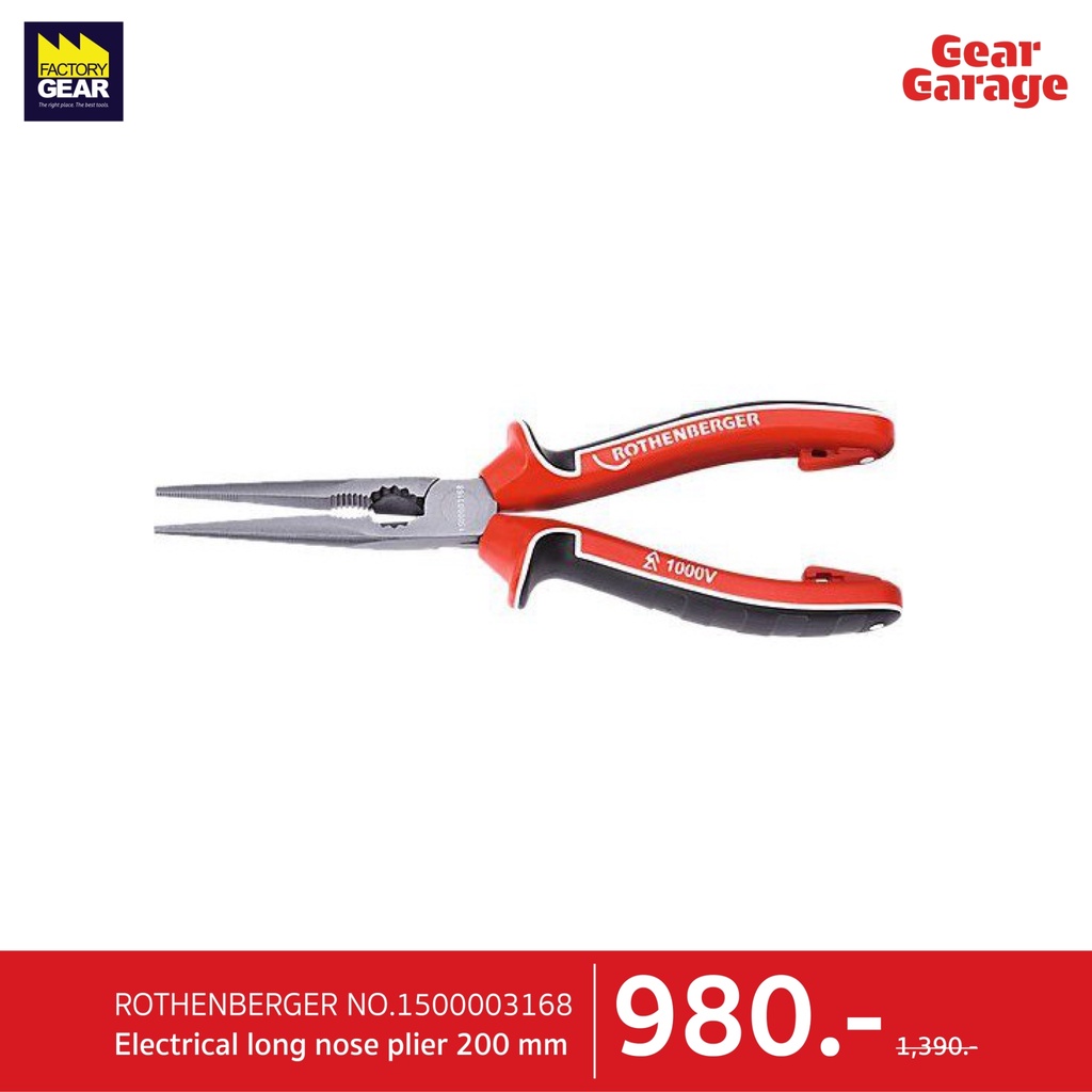 ROTHENBERGER NO.1500003168 Electrical long nose plier 200 mm  Factory Gear By Gear Garage