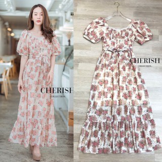 maxi Dress แขนพองลายดอก งานป้าย S M L