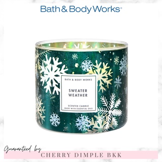 🍒ของแท้·ส่งไว·ถูก🍒BATH AND BODY WORKS เทียนหอม "Sweater Weather" 3-wicks CANDLE ขนาดใหญ่ 3 หัวจุด