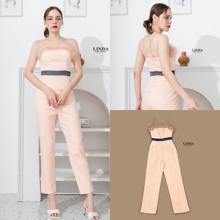 Jumpsuit ขายาวแต่งขนนก