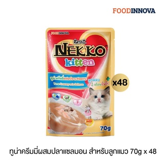 [สูตรใหม่!] ยกลังสีแดงNekko Kitten อาหารแมวเด็ก ทูน่าครีมมี่ผสมปลาแซลมอน 48ซอง