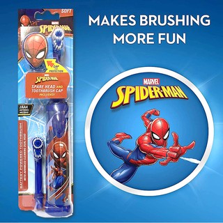 Marvel Spider Man Battery Powered Toothbrush With Advanced Cleaning Dual Head and Toothbrush Cap แปรงสีฟันแบตเตอรี่