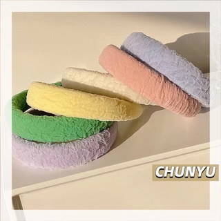 chunyu ที่คาดผมฟองน้ํา ตาข่ายกันลื่น แบบหนา สีมากาลอง สไตล์เกาหลี แมทชุดง่ายเข้ากับทุกชุด T016