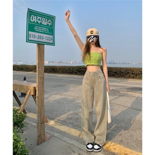 Dayday Girl เสื้อผ้าเด็กผู้หญิง|กางเกงขายาว ขากว้าง เอวสูง ทรงตรง สีเทาอ่อน สีเขียว เหมาะกับฤดูใบไม้ผลิ และฤดูร้อน สําหรับผู้หญิง