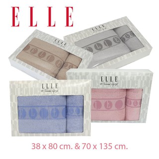 ELLE ชุดผ้าขนหนู ผ้าเช็ดผม38x80cm. และ ผ้าเช็ดตัว70x135 cm. รุ่น Dots Softouch [TEC033BOX70] PACK GIFT SET 1iAb