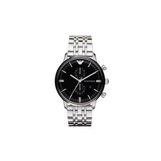 EMPORIO ARMANI นาฬิกาข้อมือผู้ชาย รุ่น AR0389 Classic Chronograph Black Dial - Silver