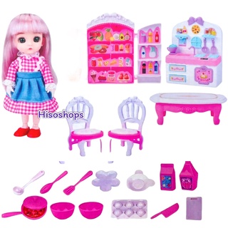 HAPPY KITCHEN HAPPY LIFE JIMEI BABY Doll set บ้านตุ๊กตาบาร์บี้ ตุ๊กตาบาร์โบลี่ พร้อมเฟอร์นิเจอร์ห้องรับแขกและห้องครัว