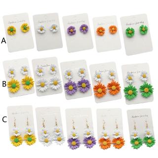 XY` Coloful Daisy Flower Earrings Dual Flower Floral Petal Tiered Drop Earrings