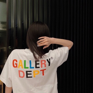 GALLERY DEPT ย้อนยุคความงามน้ำวินเทจเจ็ดสีตัวอักษรพิมพ์รอบคอหลวมเสื้อยืดคู่TEE