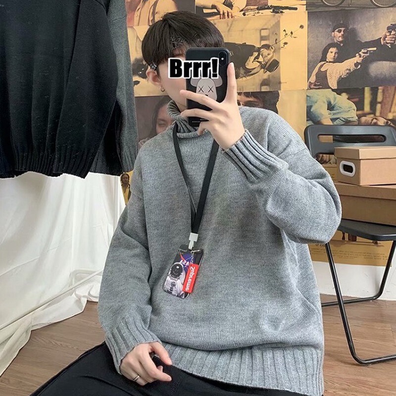 NITROGEN เสื้อกันหนาวสเวตเตอร์ผู้ชาย เสื้อกันหนาวคอเต่า สไตล์เกาหลี