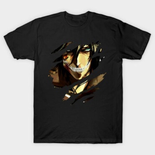 เสื้อขาว - ลดราคา Potrait ของ Eren Yeager ไททันโจมตีไททันบนไททันอะนิเมะ Tshirt XS-3XL