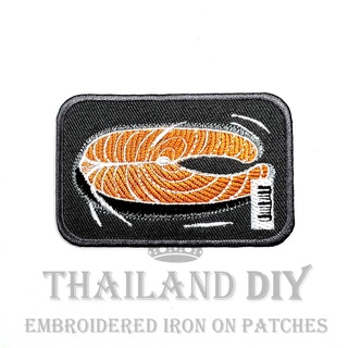 🐟  ตัวรีดติดเสื้อ งานปัก การ์ตูน สเต็ก ปลาแซลมอน ปลา Salmon Fish Steak food Cartoon Patch WOP DIY ตัวรีด อาร์มติดเสื้อ