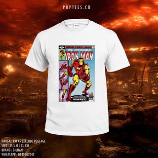 【100% cotton】เสื้อยืดผ้าฝ้าย 100% พิมพ์ลายการ์ตูน Iron MAN SUPERHERO GILDAN UNISEX GRAPHIC PRINTED