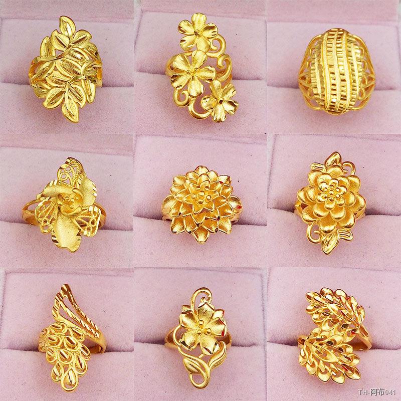 ❥ราคาถูก❥แหวนทองครึ่งสลึง เวียดนามทรายแหวนทองหญิงเปิดปรับเลียนแบบทองเหรียญยูโรทองแดงชุบทองดอกโบตั๋นดอกไม้แหวนนิ้วชี้ไม่จ