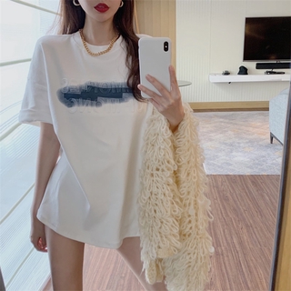 WANG JIAO ZHAN เสื้อยืดคอกลมแขนสั้นแฟชั่นสตรีทรงหลวม