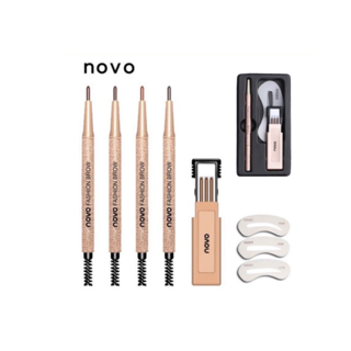 ราคา5146(ใหม่/ของแท้) โนโว Novo Eyebrow ดินสอเขียนคิ้ว พร้อม ไส้ดินสอ + บล๊อกคิ้ว 3 ชิ้น