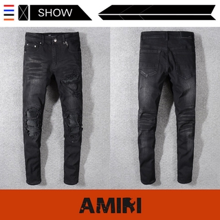 AMIRI ไฮเอน MX1 CLASSIC JEAN classic patched leather jeans