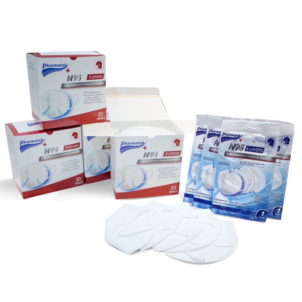 ส่งไว  หน้ากากอนามัย Pharmatek N95 รูปทรง 3D กระชับกับใบหน้า 1 กล่องมี 20 ชิ้น แมสN95 ราคา ถูกที่สุด ดีลบีเคเค แกลเลอรีภาพที่ 2