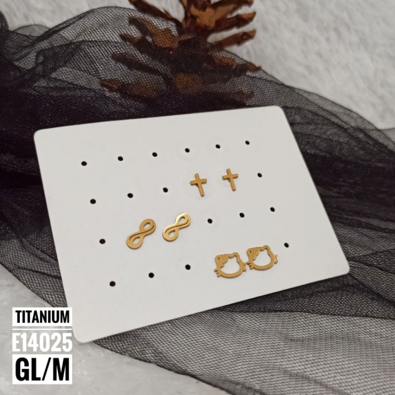 ต่างหูสตั๊ดไทเทเนียมสีทองธรรมดา E14025