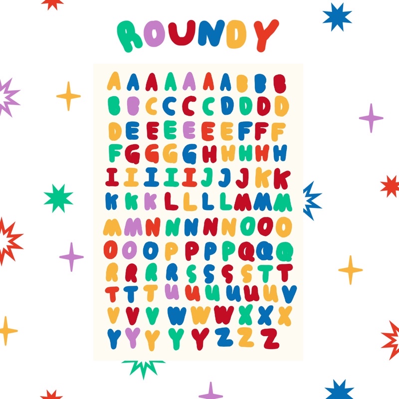 Roundy alphabet sticker: สติ๊กเกอร์ตัวอักษร พร้อมส่งค่า