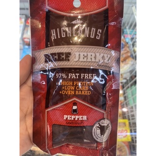 เนื้ออบแห้ง สไตล์อเมริกัน รสพริกไทยดำ ตรา ไฮแลนส์ เจอร์กี้ Beef Jerky 97% Fat Free Pepper ( Highlands Brand )