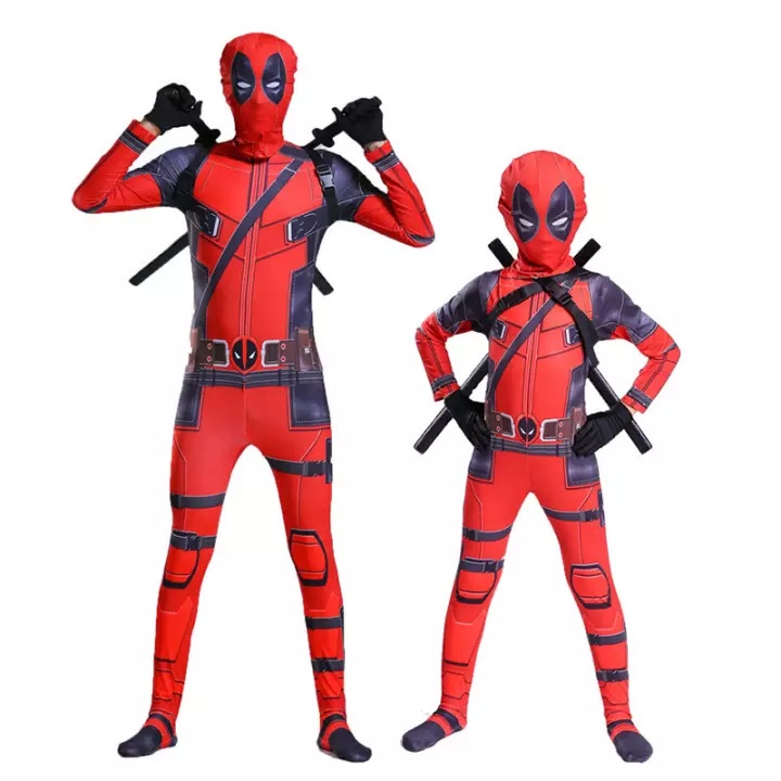Congme Dead pool คอสเพลย์เครื่องแต่งกาย, Superhero Halloween Zentai Jumpsuit 3D สไตล์สําหรับเด็ก/ผู้ใหญ่ (ไม่รวมดาบ)
