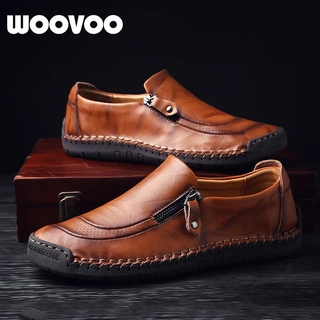 Woovoo รองเท้าหนังวัวชายสีด ําไซต์ใหญ่ 48