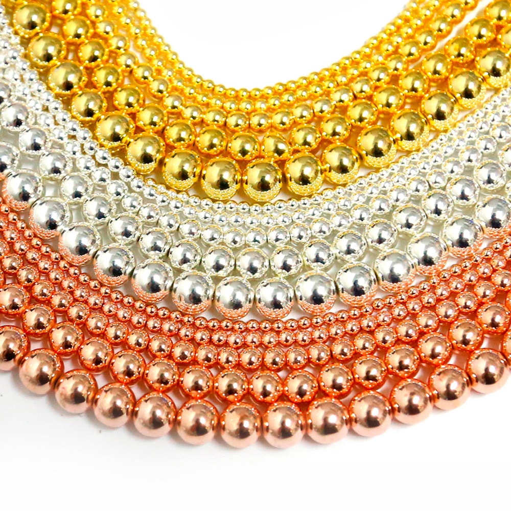 ลูกปัดหิน สีโรสโกลด์ สีเงิน สีดํา 3 4 6 8 10 มม. สําหรับทําเครื่องประดับ สร้อยข้อมือ สร้อยคอ DIY
