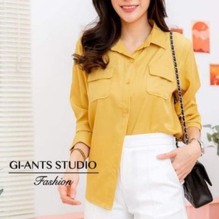 *อก 44*ป้าย Giants เชิ๊ตแขนยาว แต่งกระเป๋า