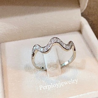 PerployJewelry แหวนเงินแท้ชุบทองคำขาวฝังเพชร cz